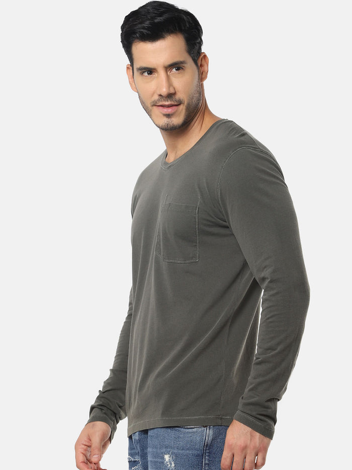 Olive One Pocket Slim Fit V-Neck T-Shirt