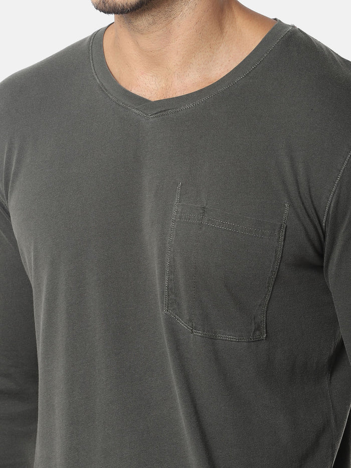 Olive One Pocket Slim Fit V-Neck T-Shirt