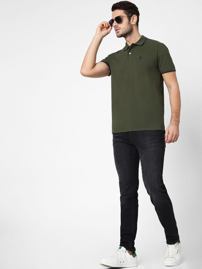Olive Polo Neck T-Shirt