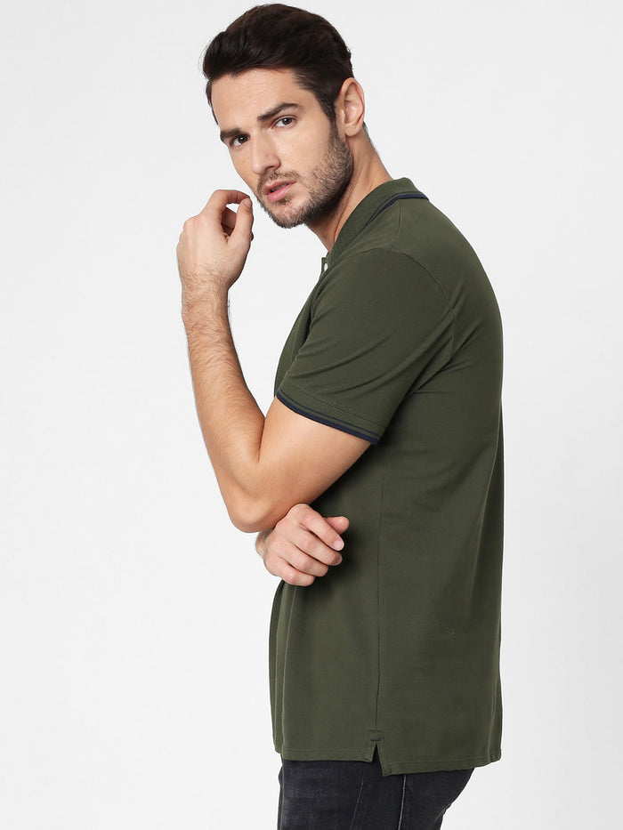Olive Polo Neck T-Shirt