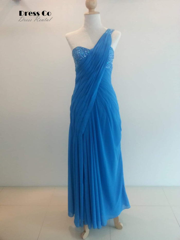 ชุดราตรีไหล่เดี่ยวปักเลื่อม | One-Shoulder Blue Sequin Evening Dress