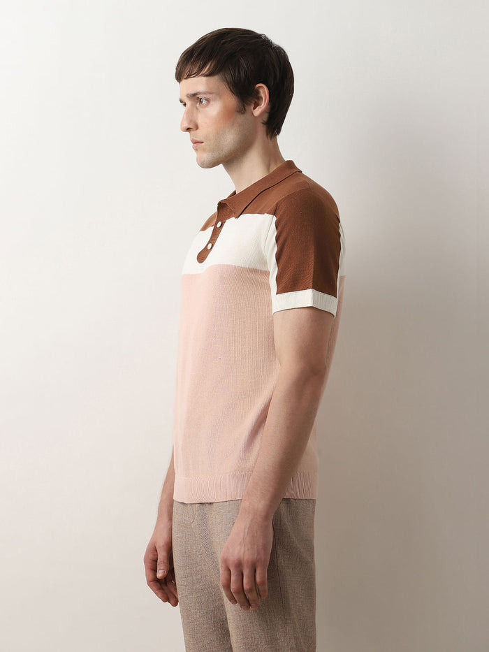 Pink Colourblocked Knitted Polo