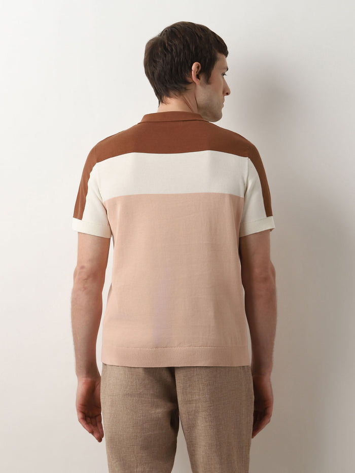Pink Colourblocked Knitted Polo
