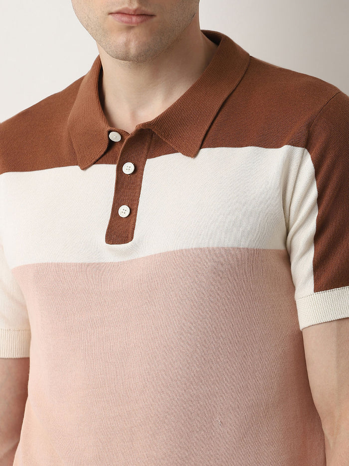 Pink Colourblocked Knitted Polo