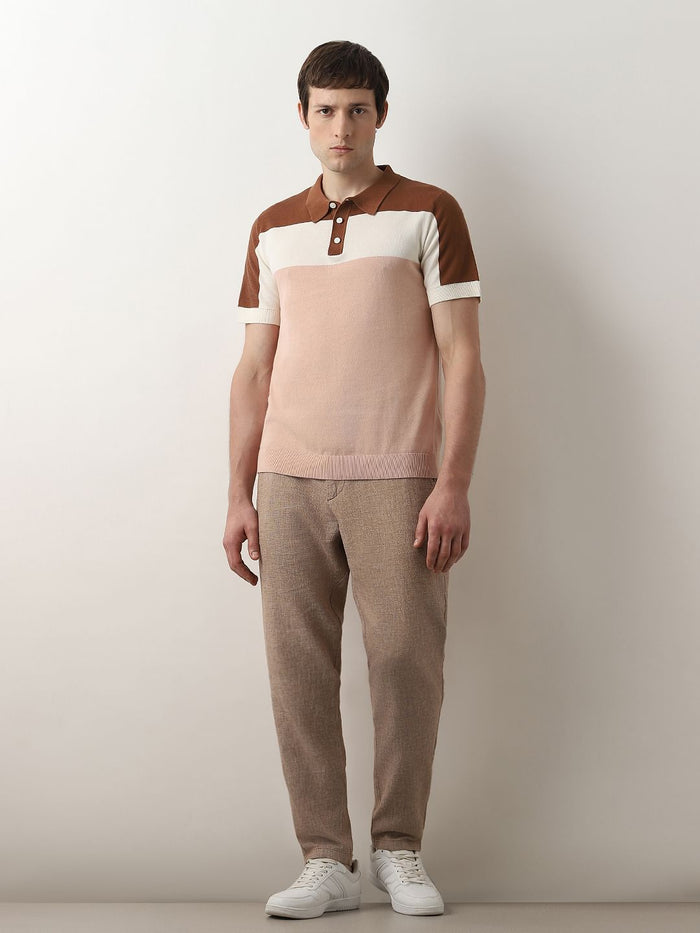 Pink Colourblocked Knitted Polo