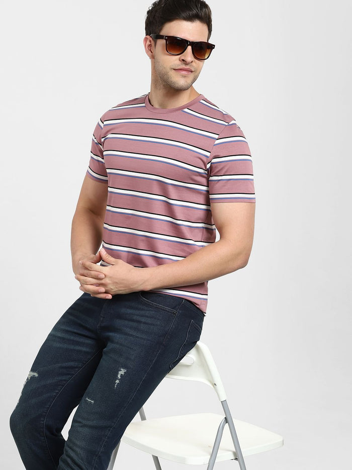 Pink Striped Crew Neck T-Shirt