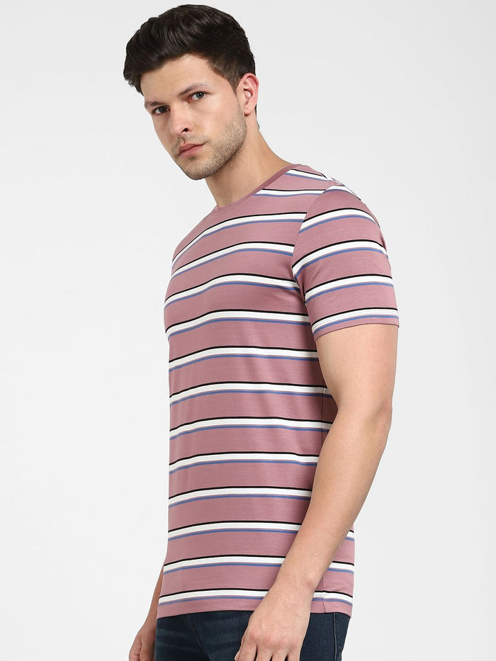 Pink Striped Crew Neck T-Shirt