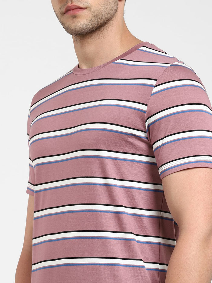 Pink Striped Crew Neck T-Shirt