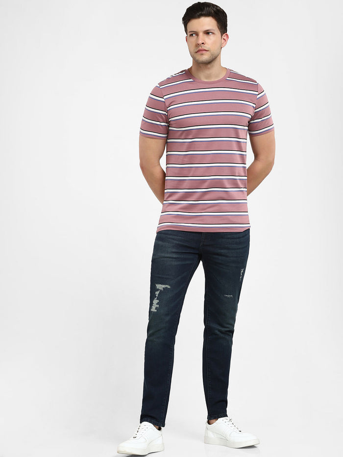 Pink Striped Crew Neck T-Shirt