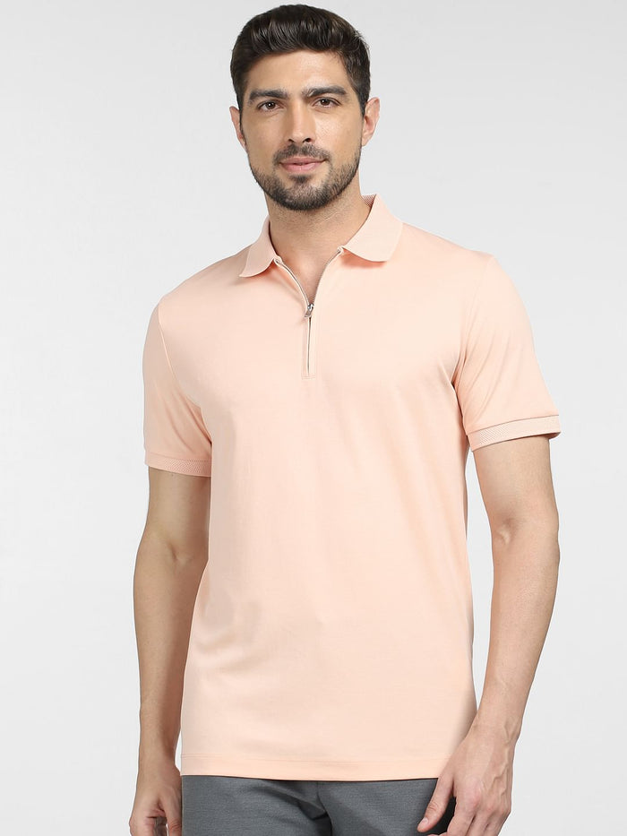 Pink Zip Collared Polo T-shirt