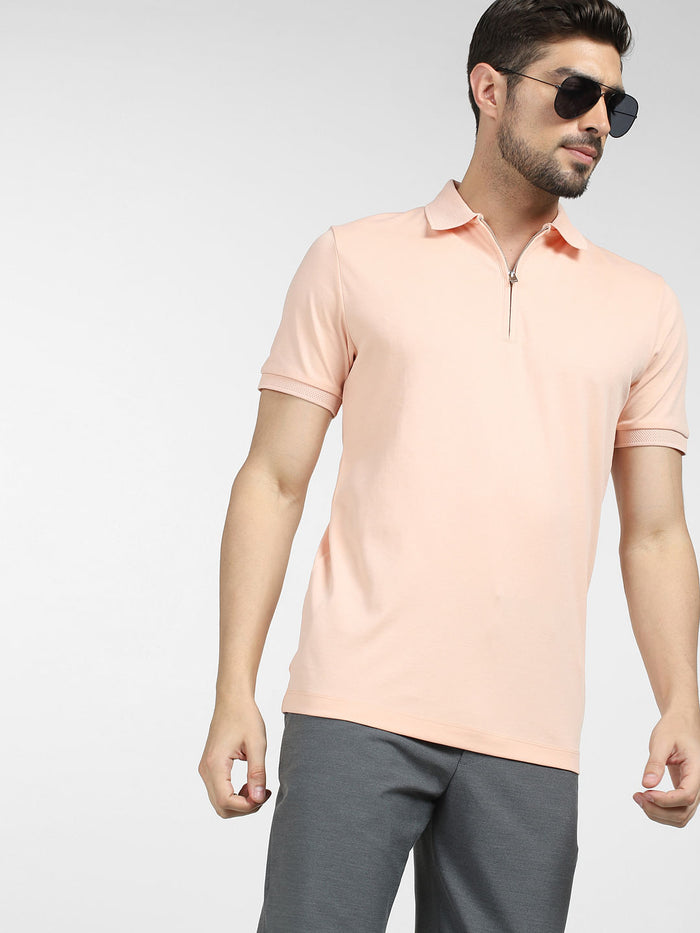 Pink Zip Collared Polo T-shirt