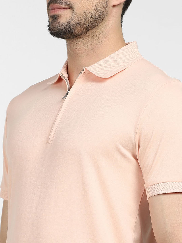 Pink Zip Collared Polo T-shirt