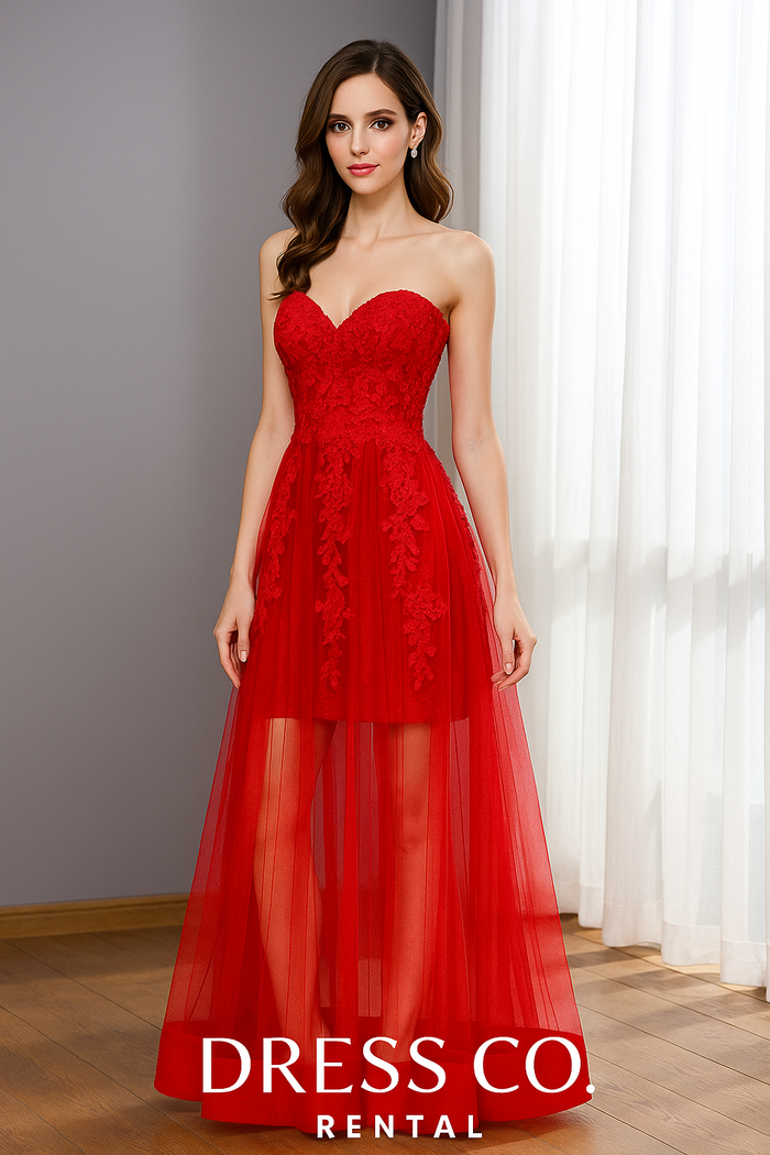 Red Sheer Lace Gown / ชุดราตรีลูกไม้ซีทรูสีแดง