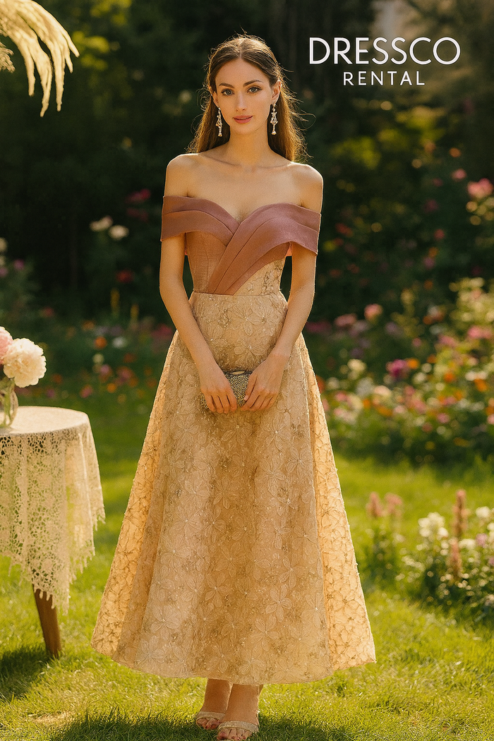 เดรสยาวลูกไม้สีครีมชมพู | Rose Lace Long Dress