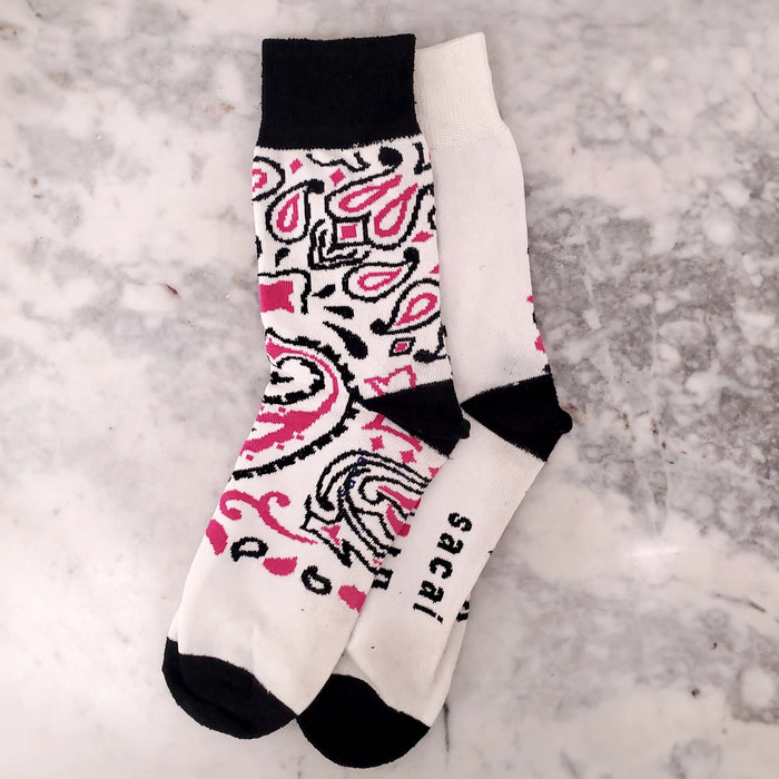 SACAI WHITE, BLACK, AND PINK SOCKS - SIZE L