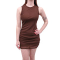 SAINT LAURENT BROWN SLEEVELESS TULLE MINI DRESS - SIZE 36