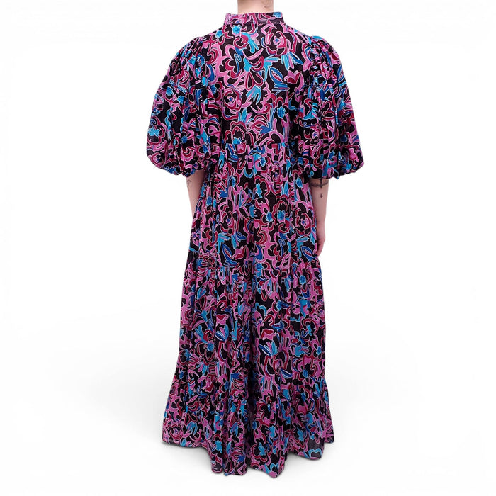 SUNBUNCH BLUE AND PINK PATTERNED COTTON DRESS - SIZE S