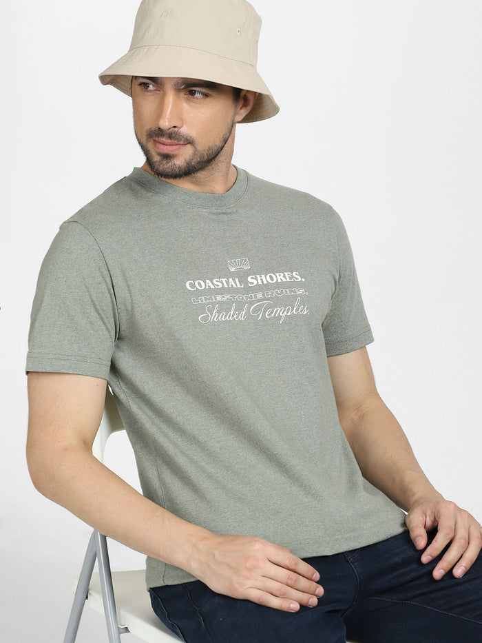 Taupe Text Print Crew Neck T-shirt