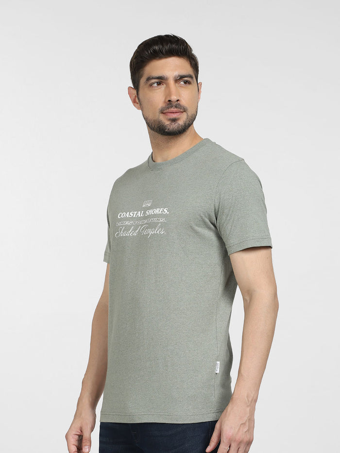 Taupe Text Print Crew Neck T-shirt