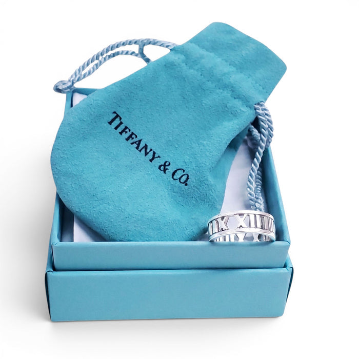 TIFFANY & CO SILVER ROMAN NUMERALS RING - SIZE 7