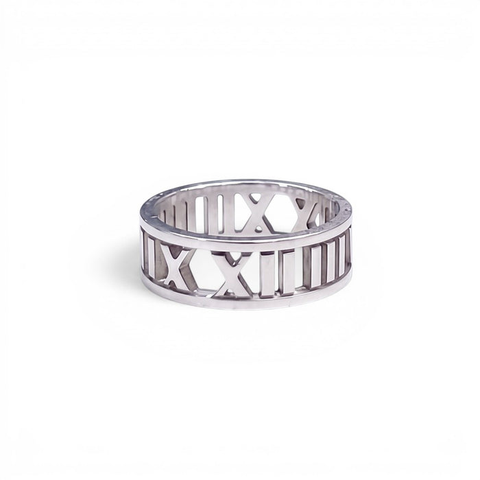 TIFFANY & CO SILVER ROMAN NUMERALS RING - SIZE 7
