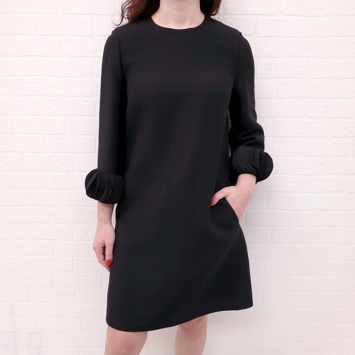 VALENTINO BLACK DRESS WITH ROSETTE DETAILED SLEEVE - SIZE 8