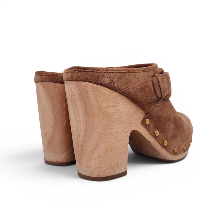 VERONICA BEARD BROWN SUEDE CLOGS WITH BUCKLE - SIZE 9