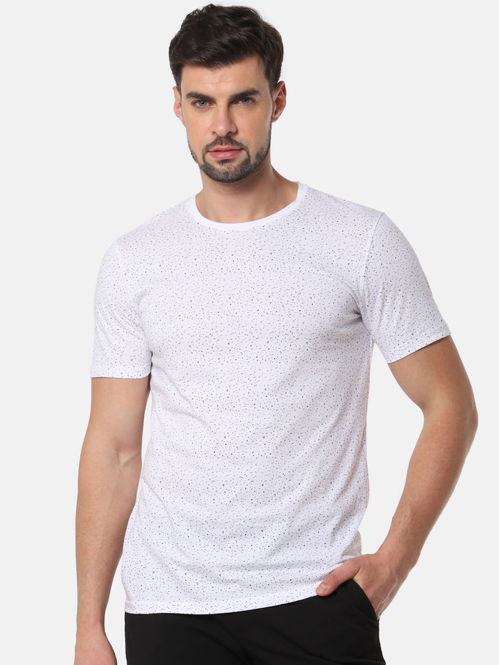 White All Over Print Slim Fit Crew Neck T-Shirt