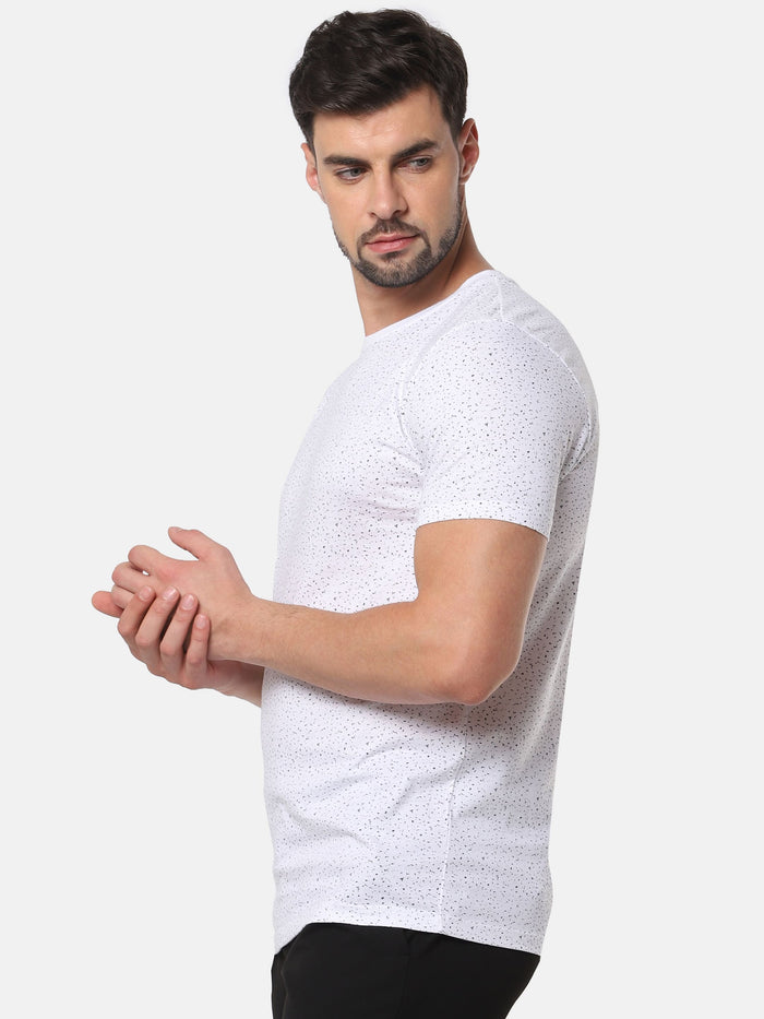 White All Over Print Slim Fit Crew Neck T-Shirt