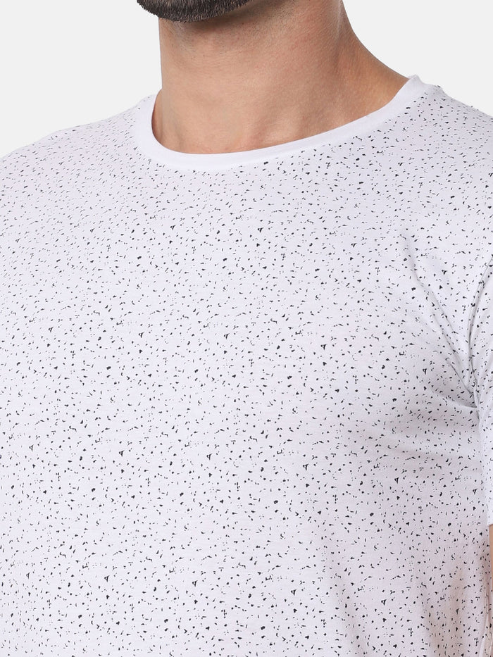 White All Over Print Slim Fit Crew Neck T-Shirt