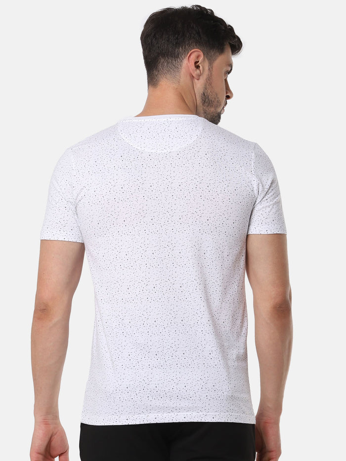 White All Over Print Slim Fit Crew Neck T-Shirt