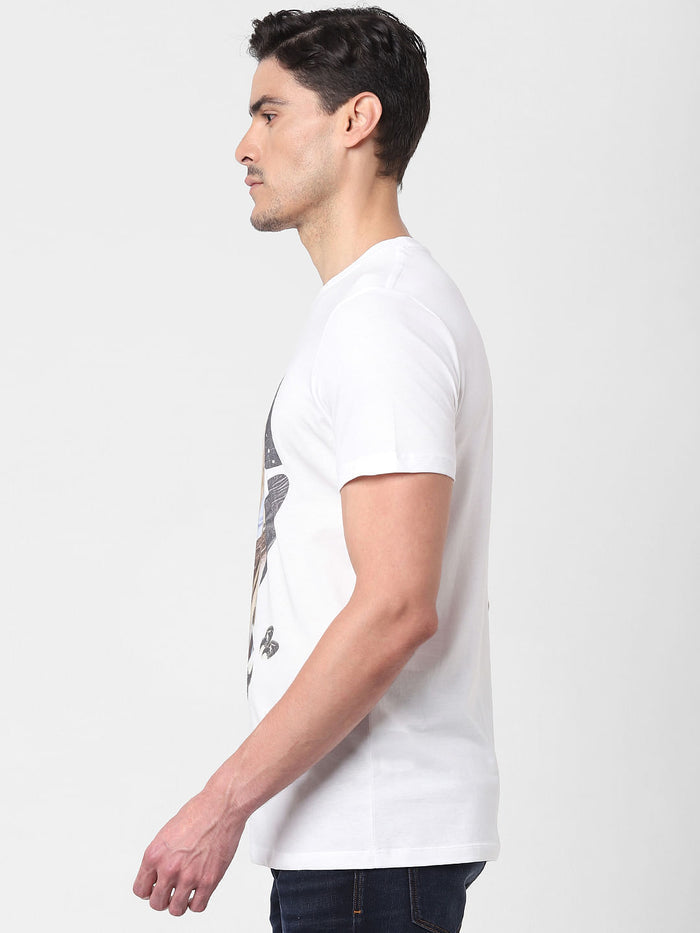 White Digital Print Crew Neck T-Shirt