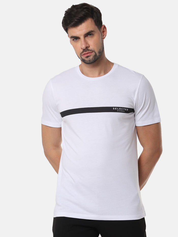 White Logo Print Crew Neck T-Shirt