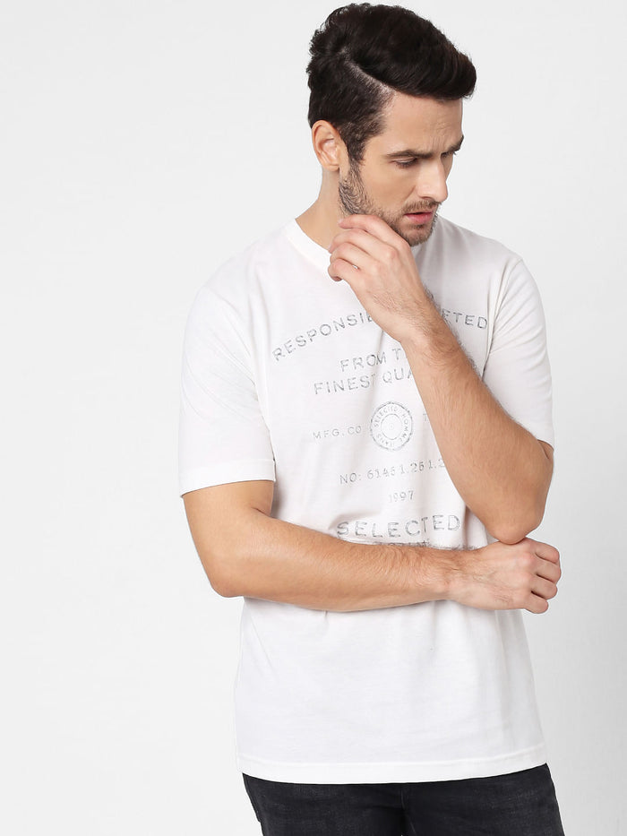 White Logo Print Crew Neck T-Shirt