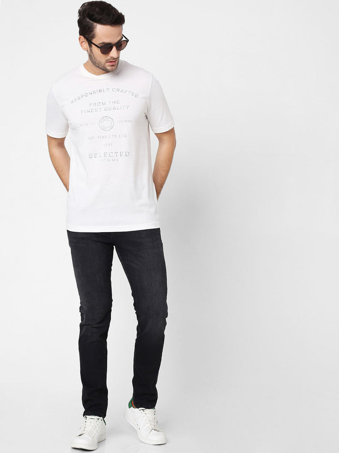White Logo Print Crew Neck T-Shirt