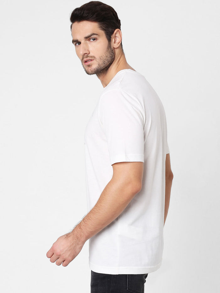 White Logo Print Crew Neck T-Shirt