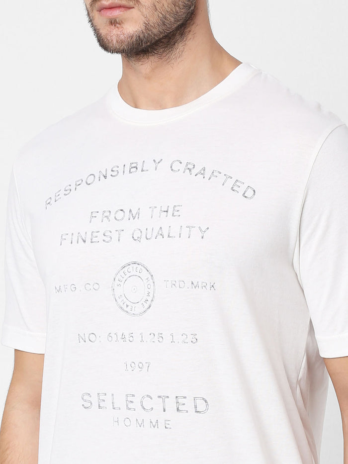 White Logo Print Crew Neck T-Shirt