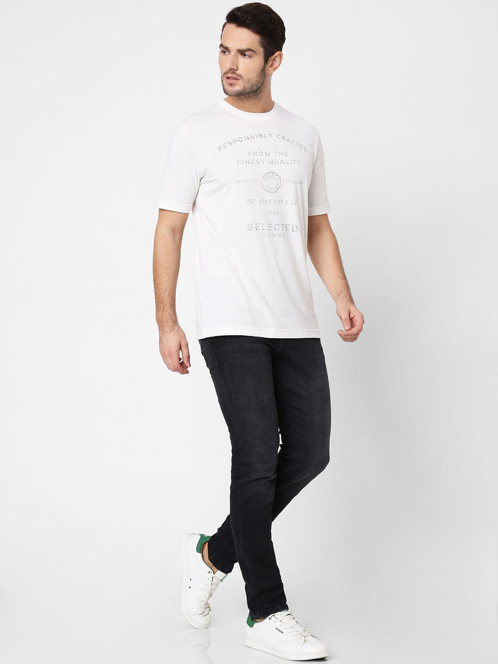 White Logo Print Crew Neck T-Shirt
