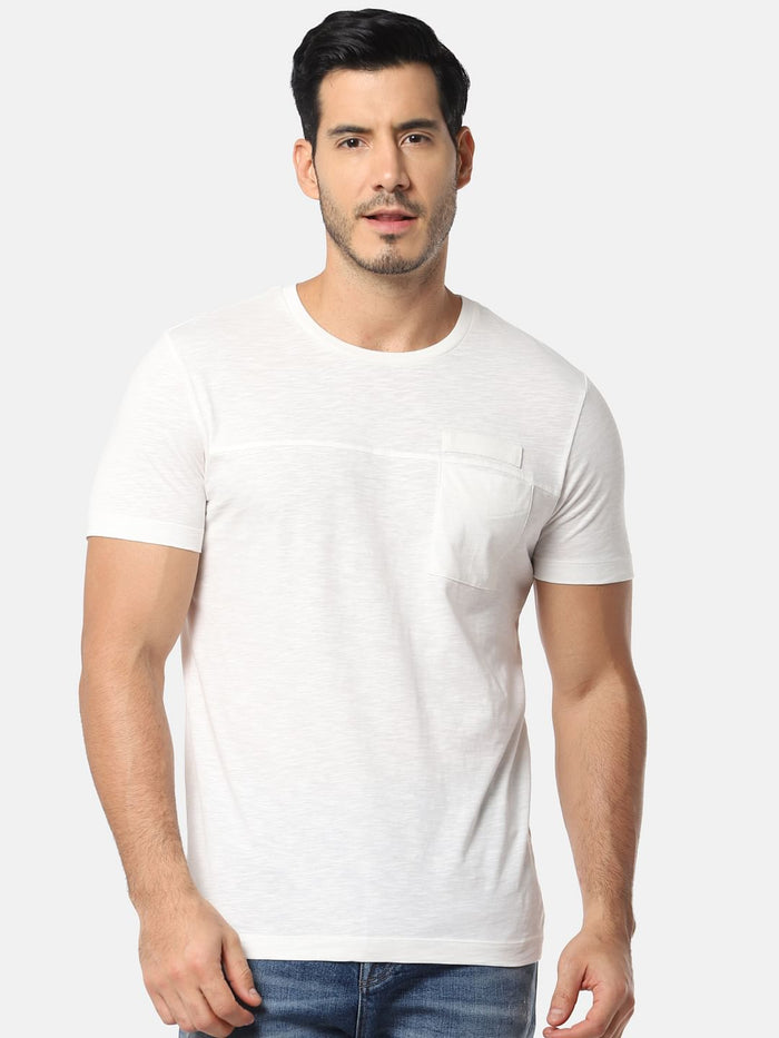 White One Pocket Slim Fit Crew Neck T-Shirt