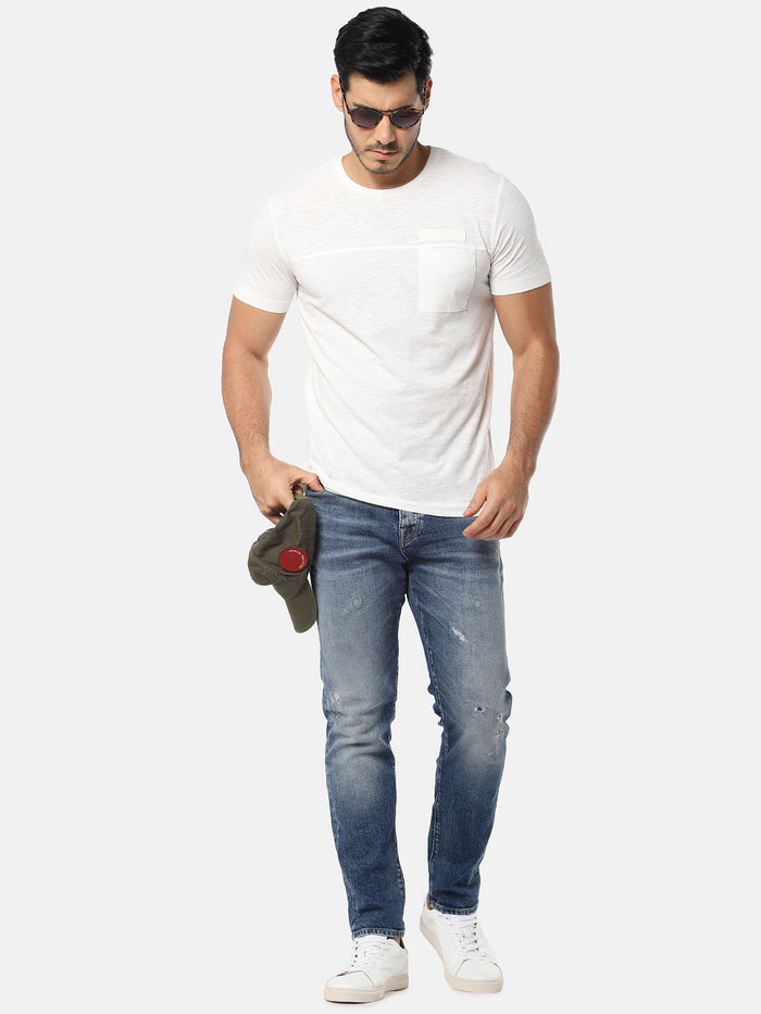 White One Pocket Slim Fit Crew Neck T-Shirt