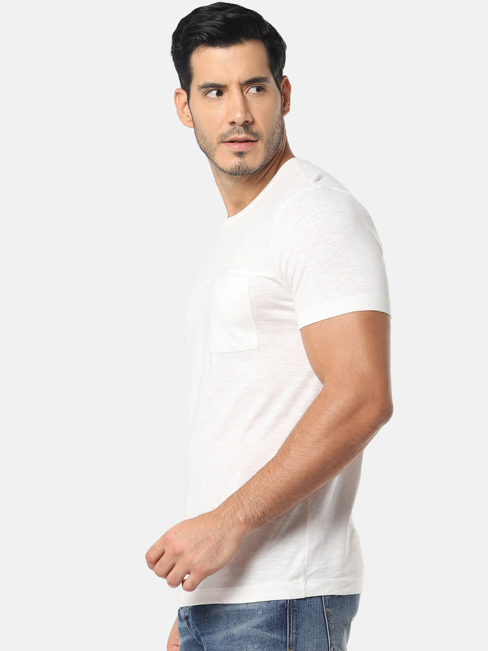 White One Pocket Slim Fit Crew Neck T-Shirt