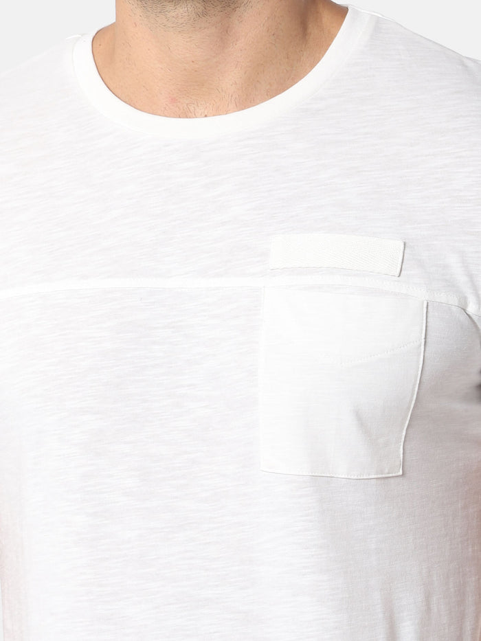 White One Pocket Slim Fit Crew Neck T-Shirt