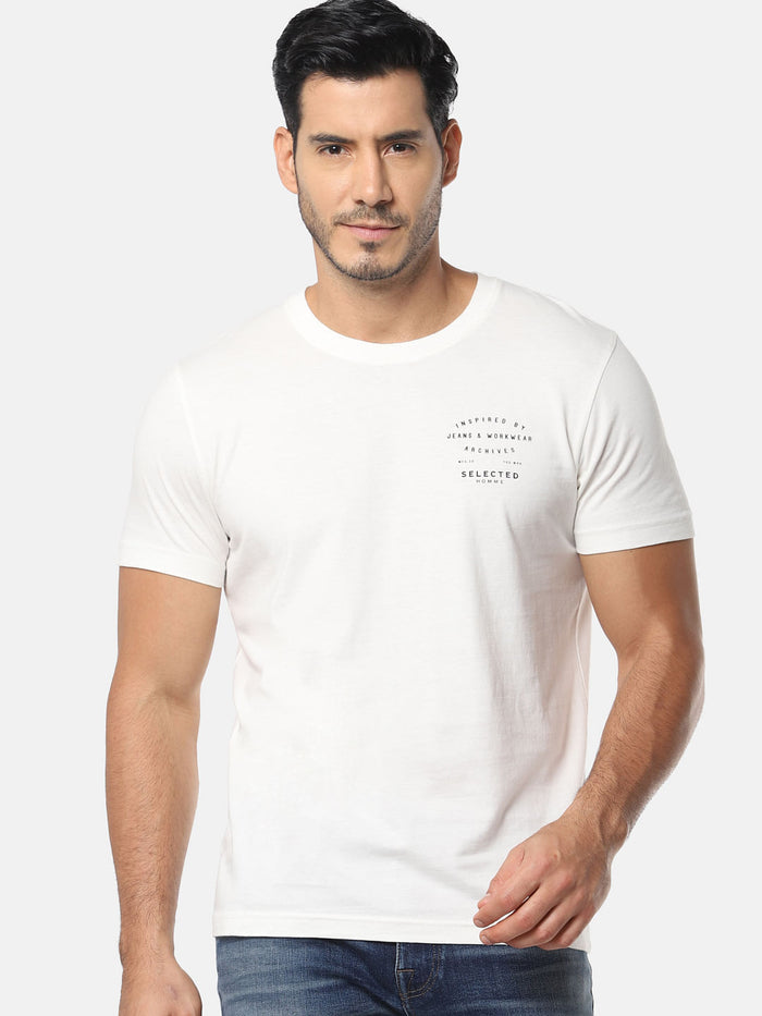 White Text Print Crew Neck T-Shirt