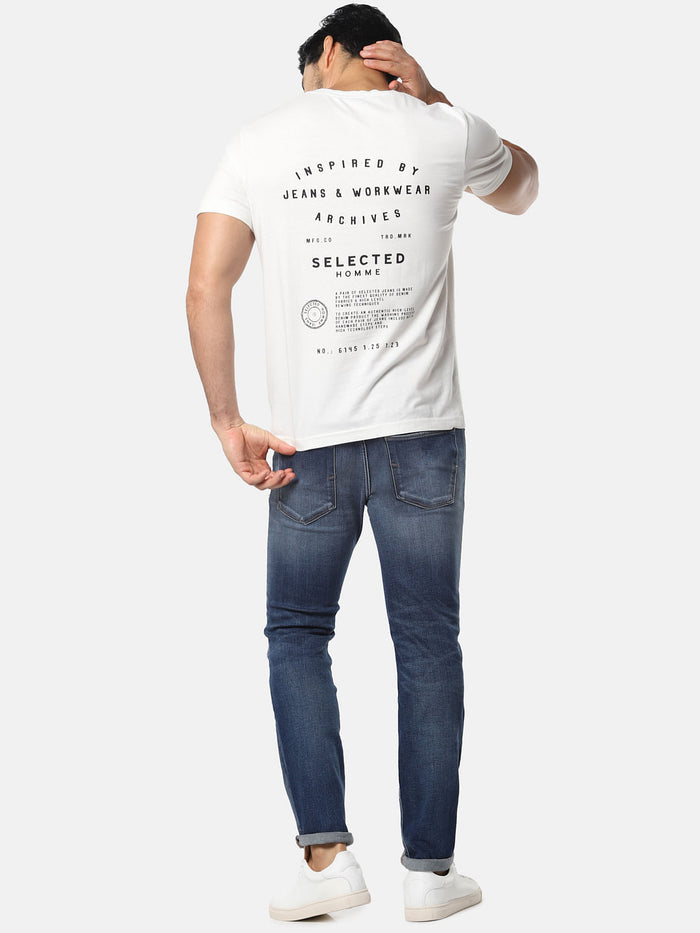 White Text Print Crew Neck T-Shirt