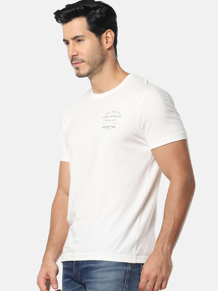 White Text Print Crew Neck T-Shirt