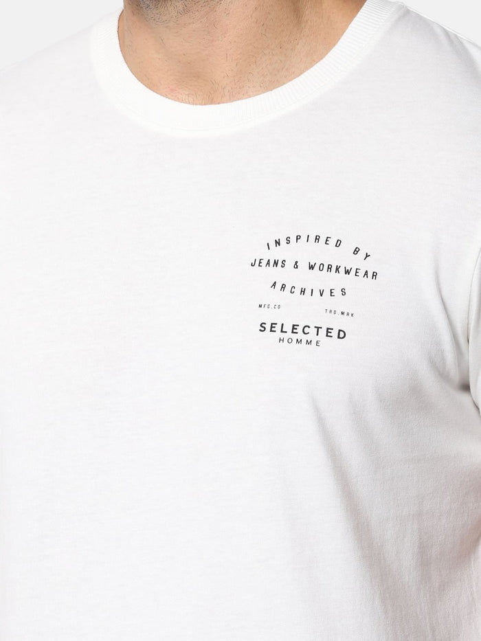 White Text Print Crew Neck T-Shirt