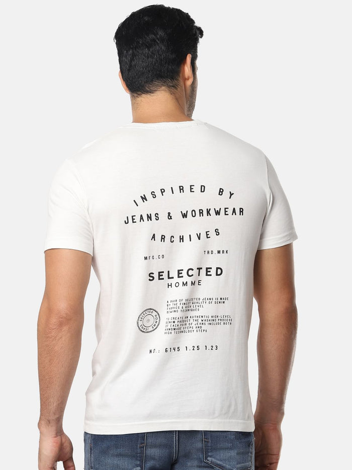 White Text Print Crew Neck T-Shirt