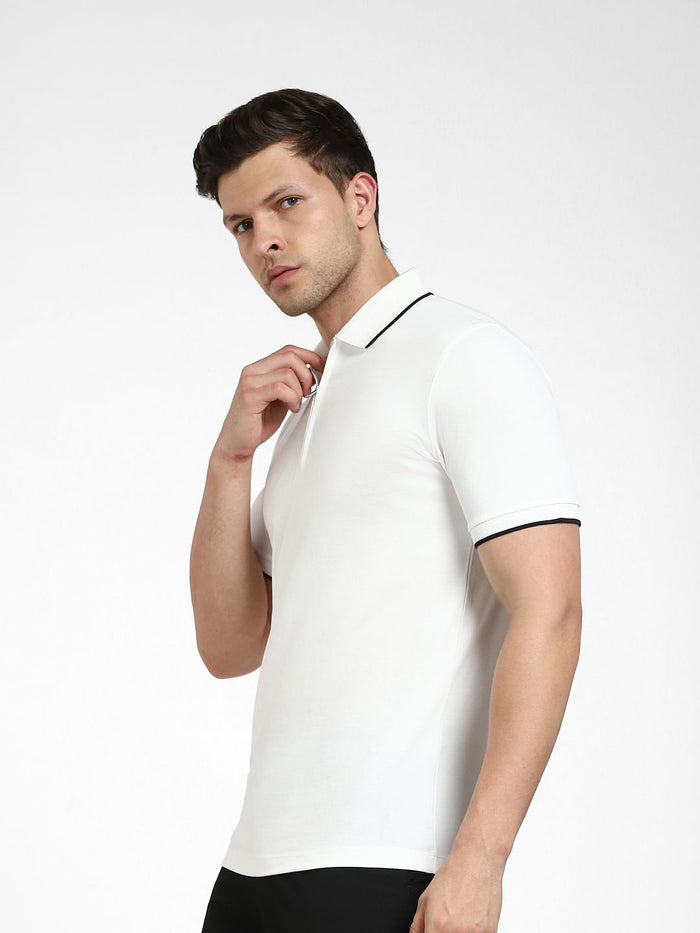 White Zip-Up Polo Neck T-shirt